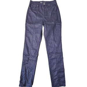 DG2 Diane Gilman Womens Blue Shiny Coated Pants Stretch Front Seam 8